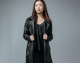 コート PALTO` Women Outer TIZIANADBNER Black Leather Trench Coat for Women in Black Made of Real Sheep