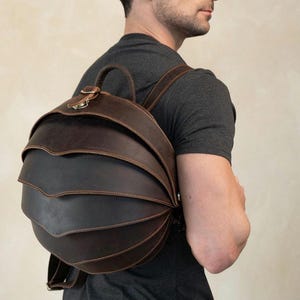 Sac à dos en cuir pour homme et femme - Sac en cuir marron - Sac de voyage en cuir véritable + Sac de camping en cuir + Sac de randonnée en cuir + Sac à bandoulière