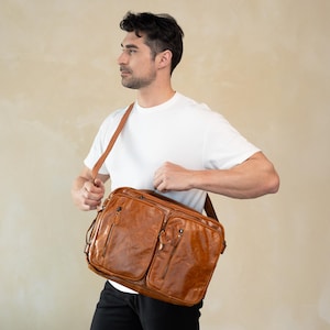 Sac à dos en cuir - Porte-documents convertible en cuir - Sac de bureau en cuir marron pour homme et femme - Sac pour ordinateur portable en cuir véritable + Cartable en cuir