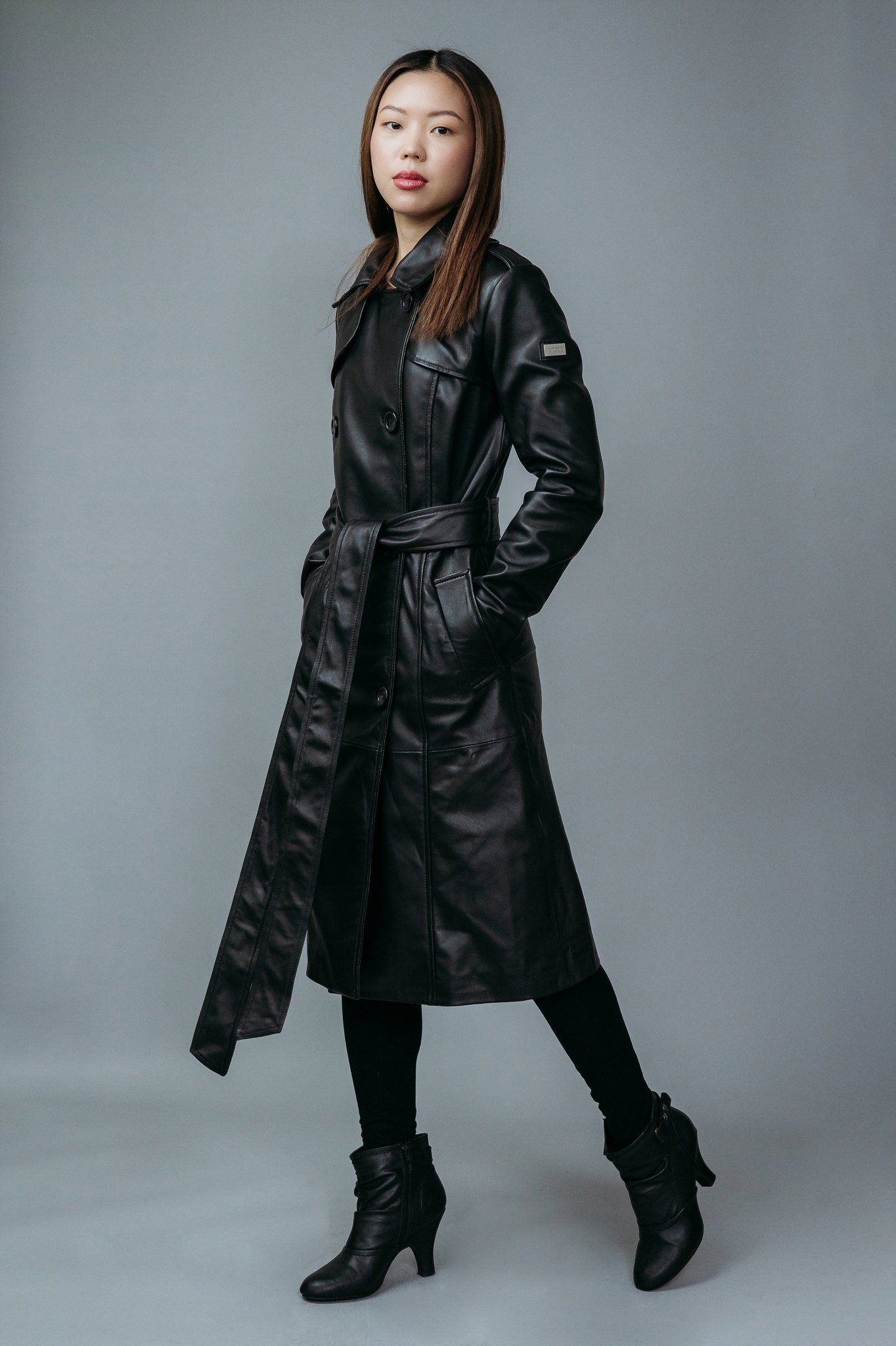 コート PALTO` Women Outer TIZIANADBNER Black Leather Trench Coat for Women in Black Made of Real Sheep