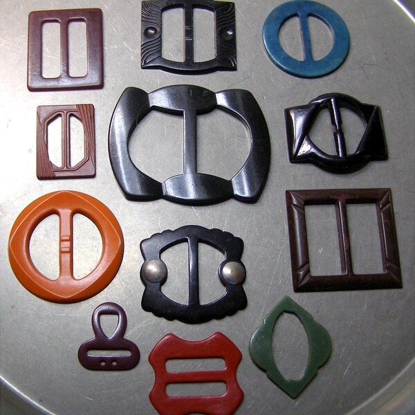 12 Vintage Buckles-Bakelite-Old Plastics-Germany