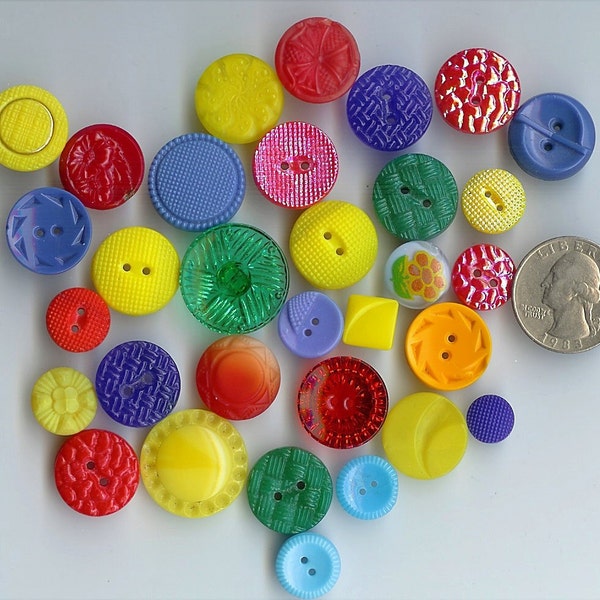 Mixed Lot 32 Bright Colors-Glass Sewing Buttons