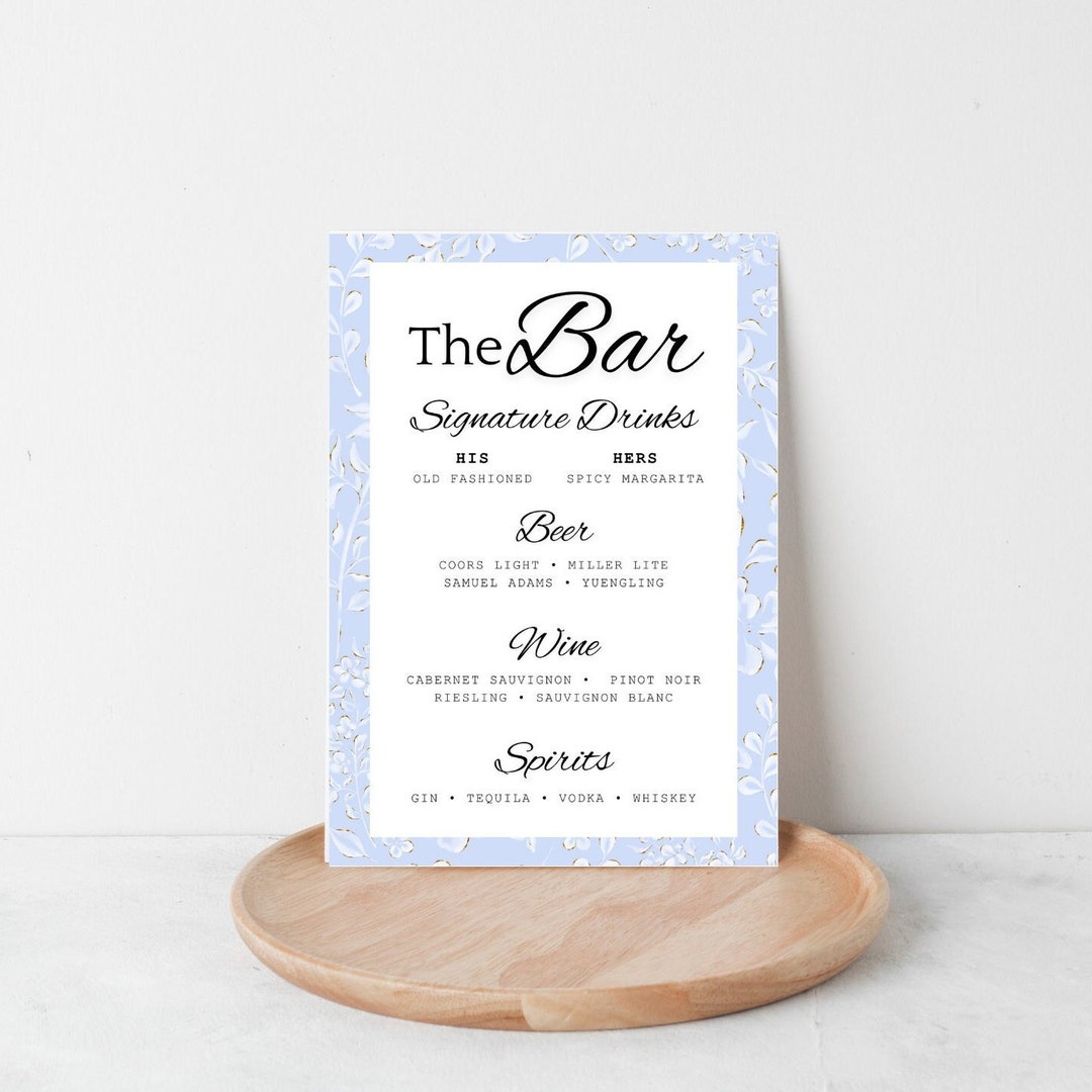 Wedding Drink Menu Template, Editable Bar Menu, Canva Template 5x7 and ...
