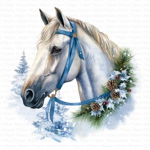Christmas Horses Clipart | 5 High Quality JPGs | Digital Download | Card Making | Journaling | Clip Art | Memory Books | Christmas Clipart