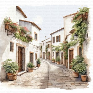 Italian Village Streets Clipart | 5 High Quality JPGs | Digital Download | Card Making | Watercolor Art | Mixed Media | Digital Paper Craft