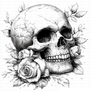 Skull in Roses Clipart | 5 High Quality JPGs | Digital Download | Floral Skull | Printable Watercolor Clipart | Paper Craft | Junk Journals