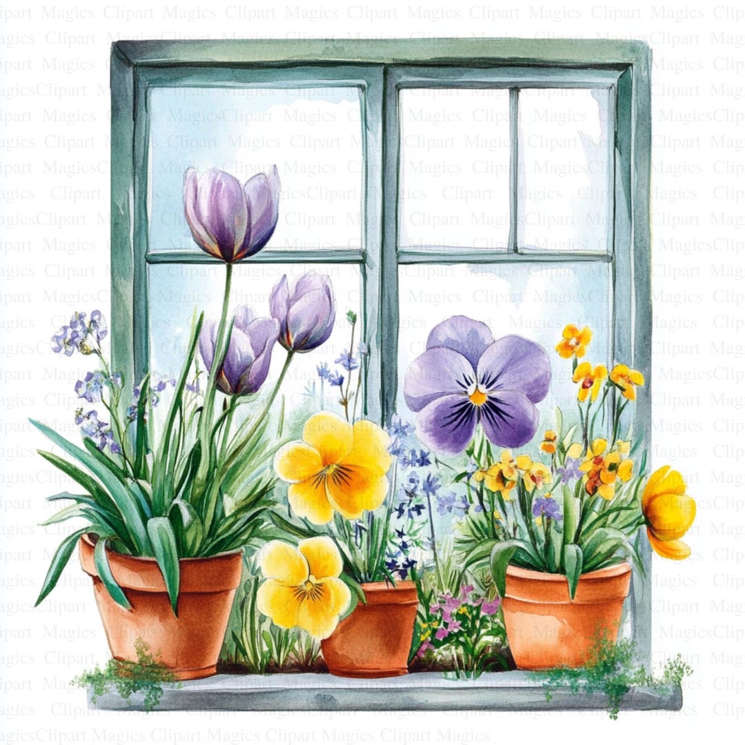 Spring Flowers Windows Clipart 5 High Quality Jpgs Digital Download ...