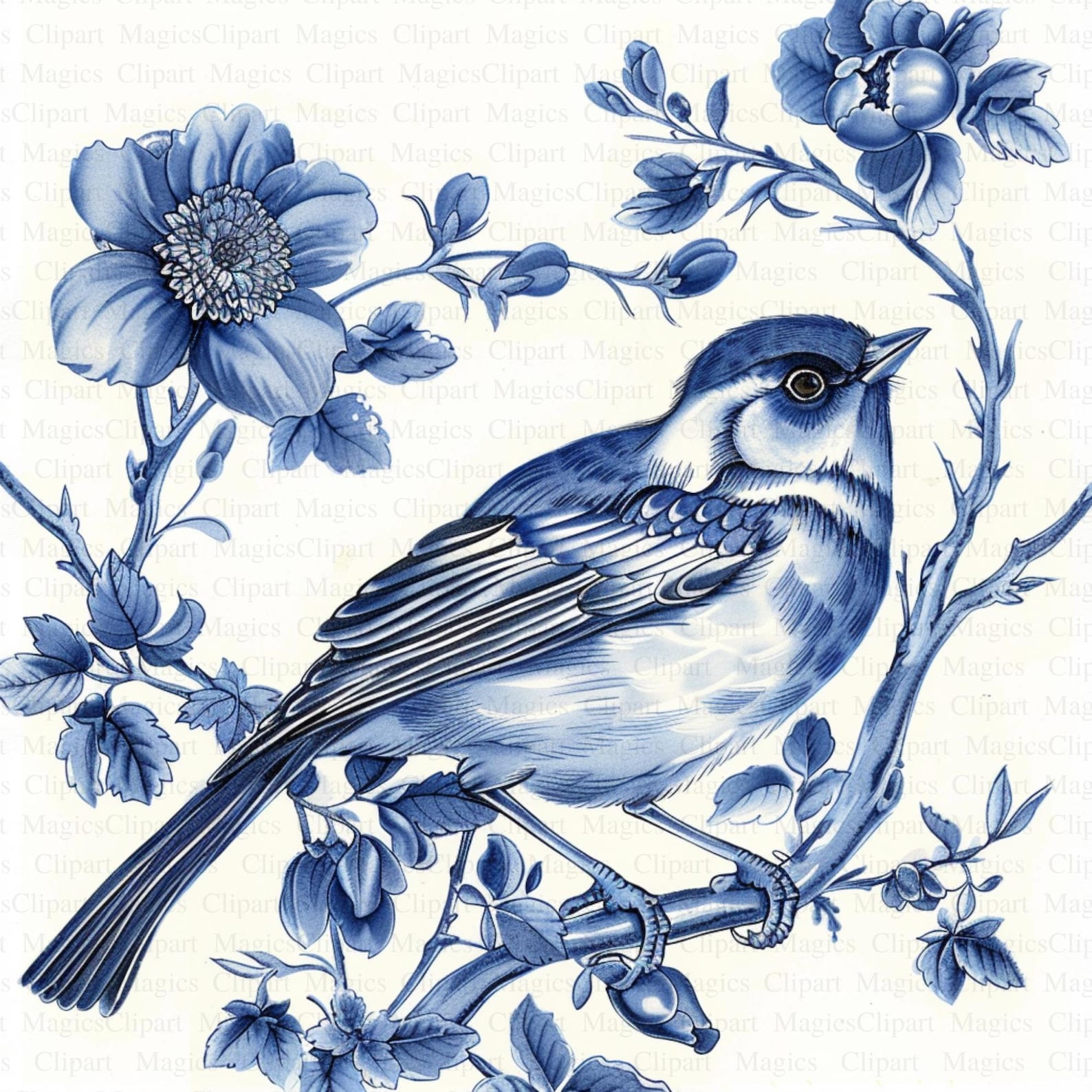 Blue Delft Bird Clipart | Vintage Dutch Tile Illustration (digital ...