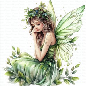Forest Fairy Clipart | 5 High Quality JPGs | Digital Download | Art | Green Fairies Clipart | Printable Watercolor Clipart | Paper Craft
