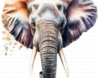 Watercolor Elephant Clipart | High-Resolution JPGs (Digital Download)