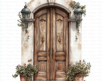 Antique Doors Watercolor Clipart | Floral Old Doors (Digital Download)