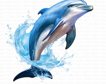 Imágenes prediseñadas de delfines en acuarela / 5 imágenes JPG para decoración de paredes (descarga digital)