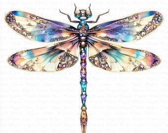 Jeweled Dragonfly Clipart | Watercolor Gemstone Wings (Digital Download)