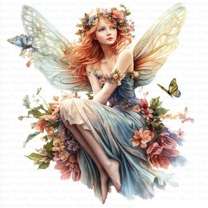 Floral Fairy Clipart | 5 High Quality JPGs | Digital Download | Junk Journals | Fairies Clipart | Printable Watercolor Clipart | Paper Craft