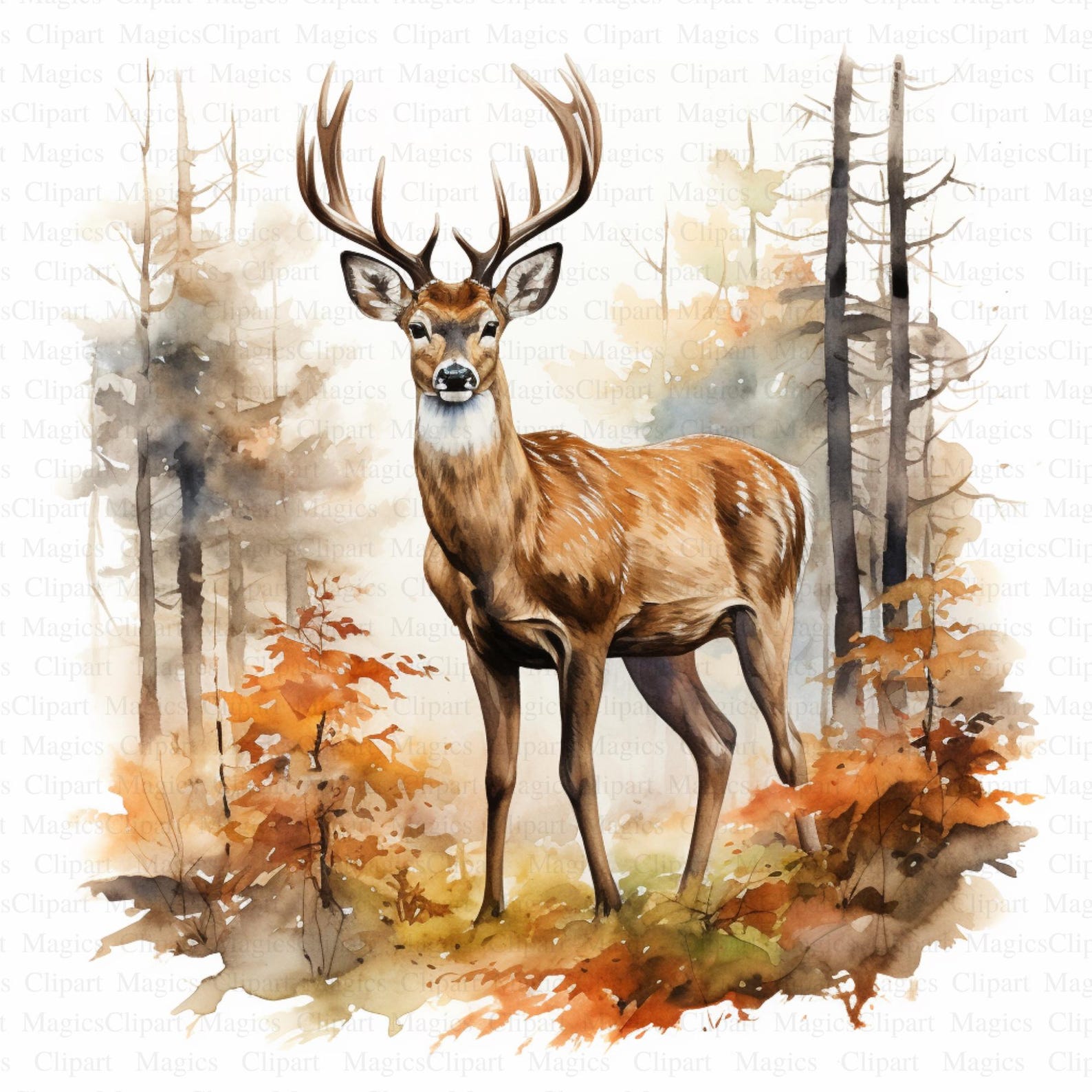 Watercolor Deer Clipart | Autumn Forest Jpgs (digital Download) - Etsy