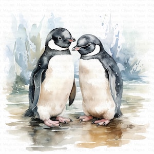 Clipart de amigos pingüinos | 5 JPG de alta calidad | Arte infantil | Impresión de pingüino lindo | Manualidades de papel digital | Técnica mixta | Fabricación de tarjetas | Imágenes prediseñadas