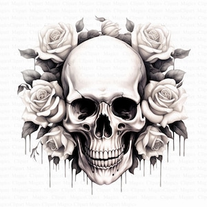 Skull in Roses Clipart | 5 High Quality JPGs | Digital Download | Junk Journals | Floral Skull | Printable Watercolor Clipart | Paper Craft