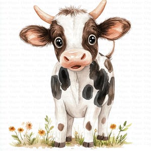 Cartoon koe clipart | 5 JPG's van hoge kwaliteit | Digitaal downloaden | Kunst | Schattige koe | Kalf Clipart | Afdrukbare aquarel clipart | Papier ambacht
