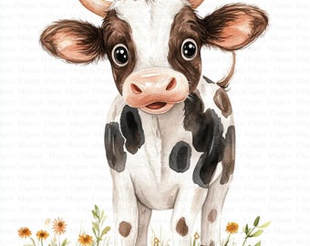 Cute Watercolor Cow Clipart | Farm Animal Art (Digital Download)