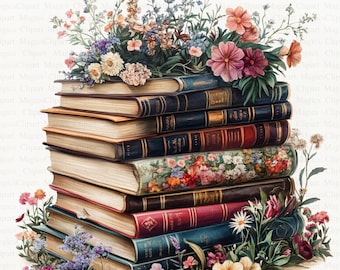 Floral Books Clipart | Watercolor Book Pile (Digital Download)