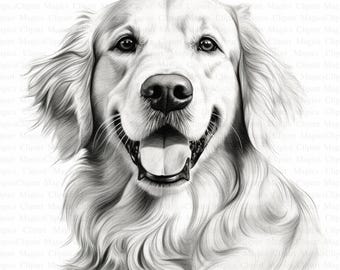 Golden Retriever Sketch Clipart | Cute Dog Art (Digital Download)