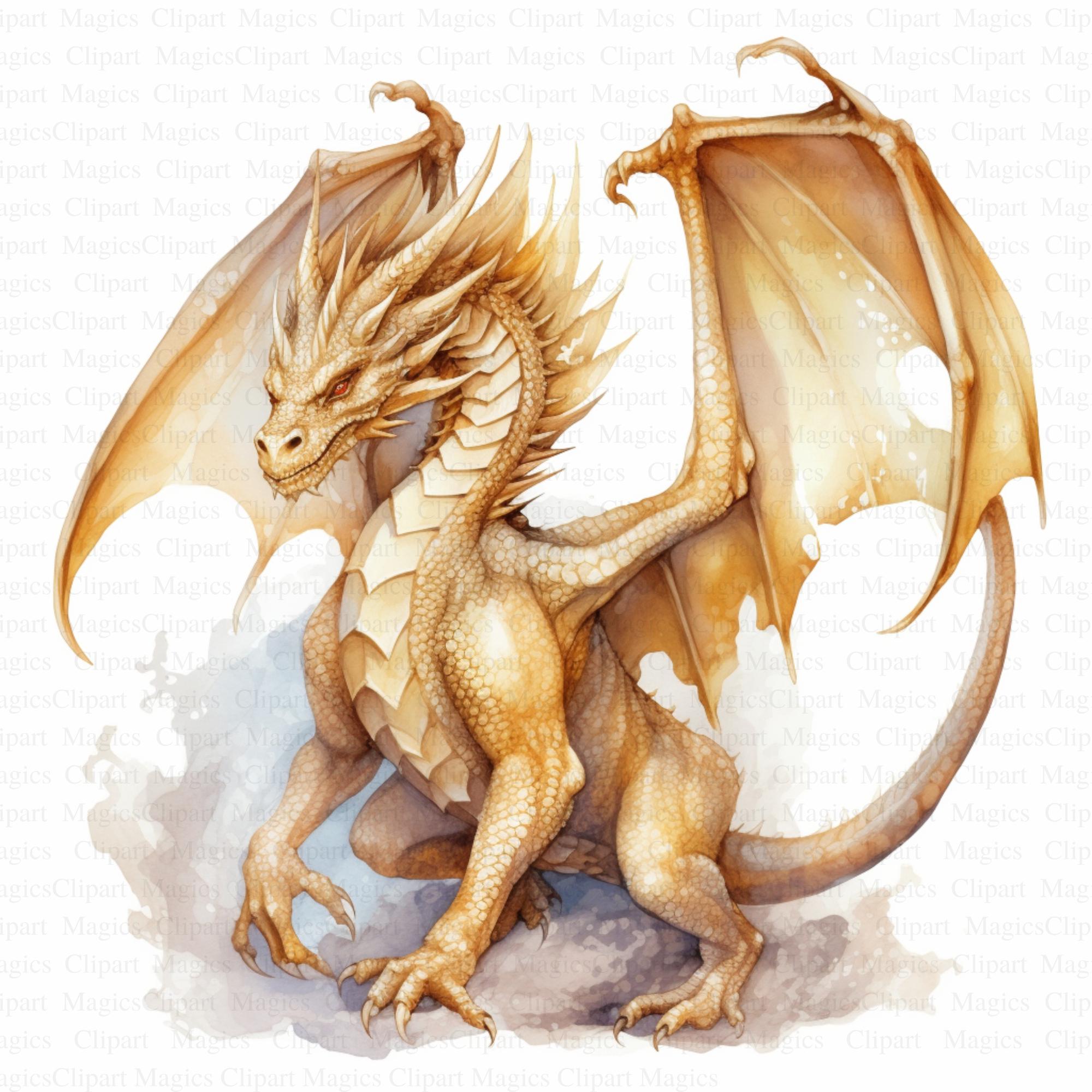 Golden Dragon Watercolor Clipart | Chinese Dragon Art (digital