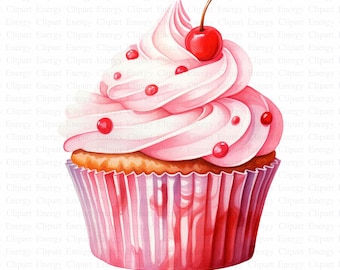 Cartoon Cupcake Clipart | Cherry Topping, Bakery Designs (Digital Download)