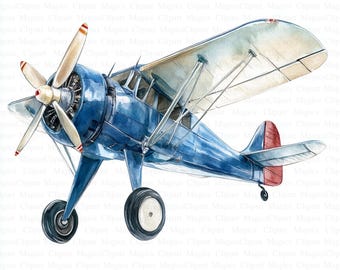 Clipart de avião vintage | Ilustração de avião em aquarela (Download digital)