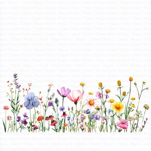 Wildflowers Border Clipart | 5 High Quality JPGs | Digital Download | Art | Watercolor Clipart |  Paper Craft | Junk Journals | Scrapbooking