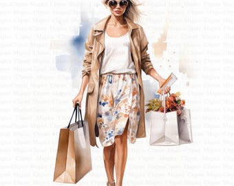 Fashion Shopping Clipart | Stylish Woman Illustration (Digital Download)