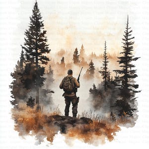 Jäger im Wald Clipart | 5 hochwertige JPGs | Digitaler Download | Jagd Clipart | Druckbare Aquarell Clipart | Papierhandwerk | Wandkunst