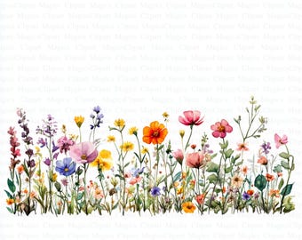 Bordure de fleurs sauvages des cliparts | 5 fichiers JPG de haute qualité | Téléchargement numérique | Clipart aquarelle |  Créations en papier | Journaux indésirables | Scrapbooking | Créations