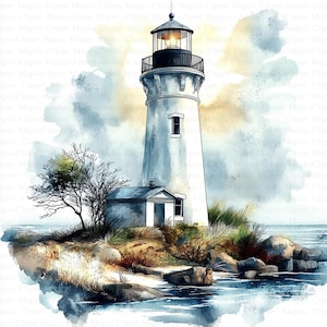 Lighthouse Clipart | 5 High Quality JPGs | Digital Download | Junk Journals | Printable Watercolor Clipart | High Resolution | Paper Craft