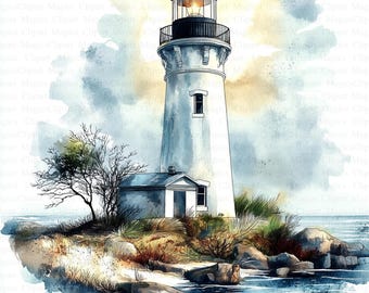 Watercolor Lighthouse Clipart | Coastal Junk Journal Art (Digital Download)