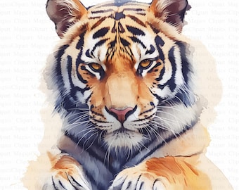 Watercolor Tiger Clipart | High-Resolution JPGs (Digital Download)
