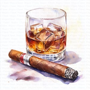 Clipart di sigaro e bicchiere di whisky | 5 JPG di alta qualità | Download digitale | Artigianato digitale in carta | Tecnica mista | Album di ritagli | Creazione di biglietti