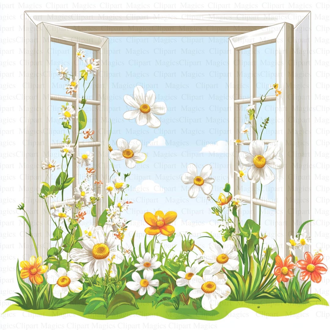 Spring Flowers Windows Clipart 5 High Quality Jpgs Digital Download ...