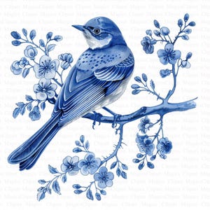 Imágenes prediseñadas de pájaros azules de Delft | 5 JPG de alta calidad | Descarga digital | Azulejo holandés | Ilustración vintage | Imágenes prediseñadas de aves | Manualidades de papel digitales