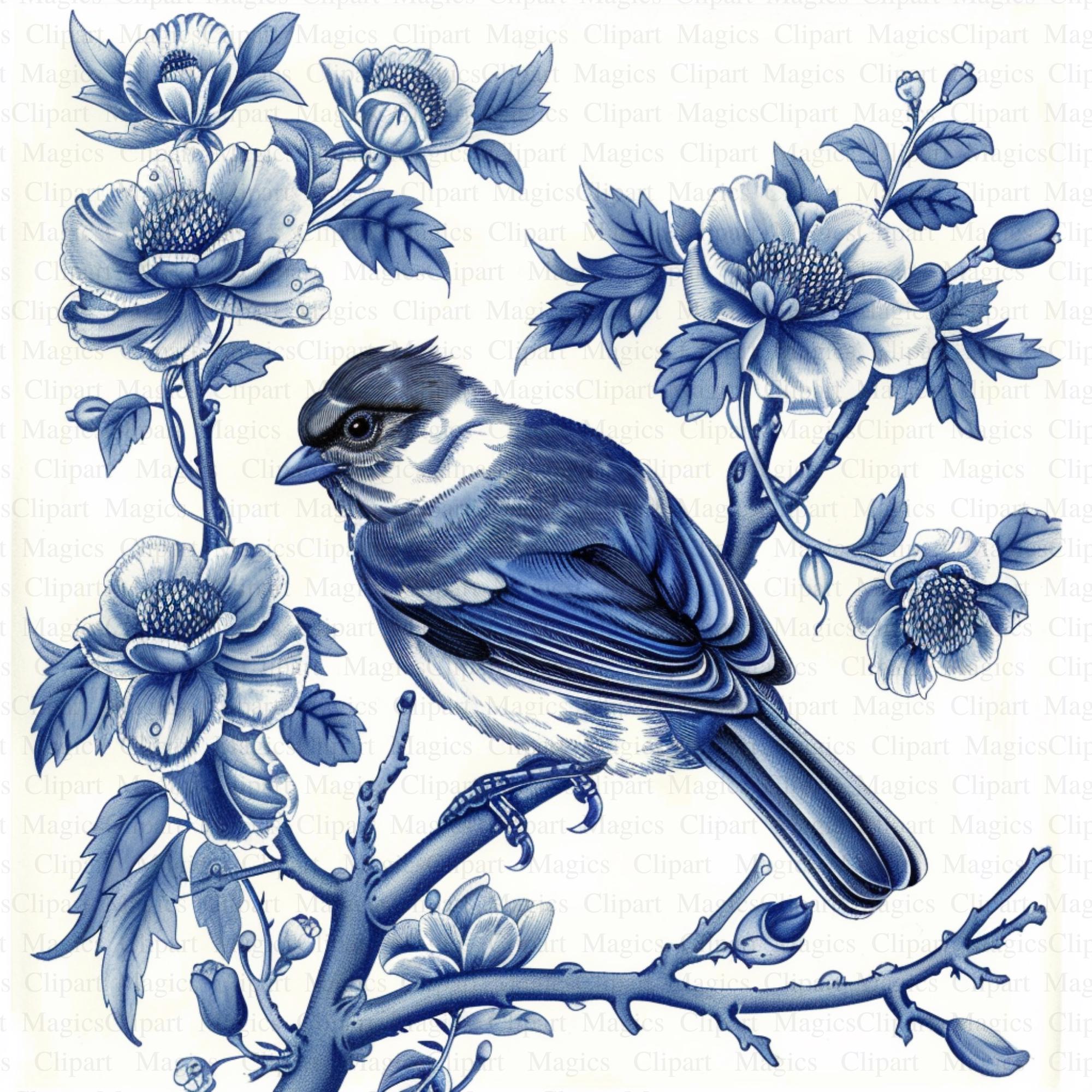Blue Delft Bird Clipart | Vintage Dutch Tile Illustration (digital ...