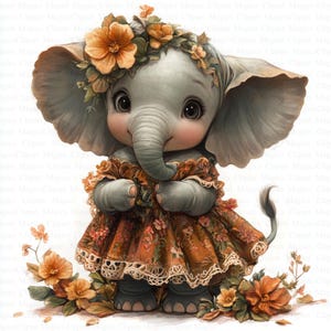 Imágenes Prediseñadas de elefante floral ? 5 JPG de alta calidad | Descarga digital | Arte | Imágenes Prediseñadas Shabby Chic ? Imágenes prediseñadas de acuarela imprimibles ? Artesanía de papel
