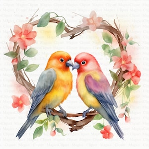 Lovebirds Clipart | 5 High Quality JPGs | Digital Download | Card Making | Cute Bird Clipart | Digital Paper Craft | Clip Art | Nursery Art