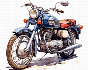 Motorcycle Watercolor Clipart | 5 JPGs, Card Making (Digital Download)