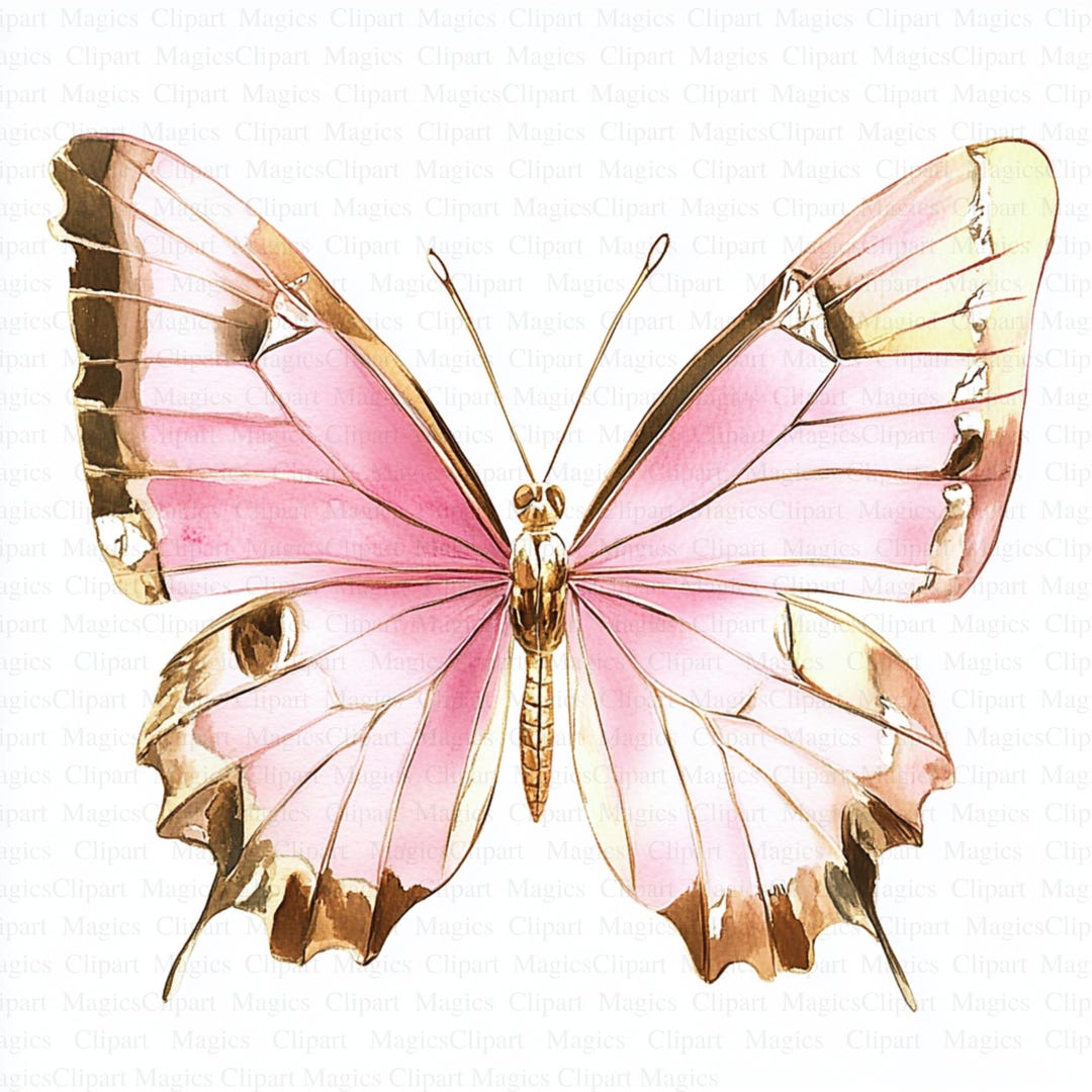 Pink Golden Butterfly Clipart 5 High Quality Jpgs Digital Download Clip ...