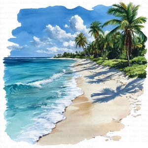 Maldives Beach Clipart | 5 High Quality JPGs | Digital Download | Junk Journal | Tropical Beach | Printable Watercolor Clipart | Paper Craft