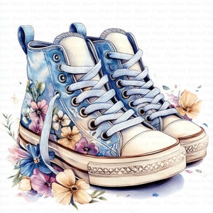 Vintage Floral Sneakers Clipart | 5 hochwertige JPGs | Digitaler Download | Shabby Chic | Druckbare Aquarell Clipart | Papierhandwerk | Kunst