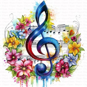 Musiknoten-Clipart | 5 hochwertige JPGs | Digitaler Download | Scrapbooking | Lebendiges Aquarell | Druckbar | Tagebuch schreiben | Kartenherstellung