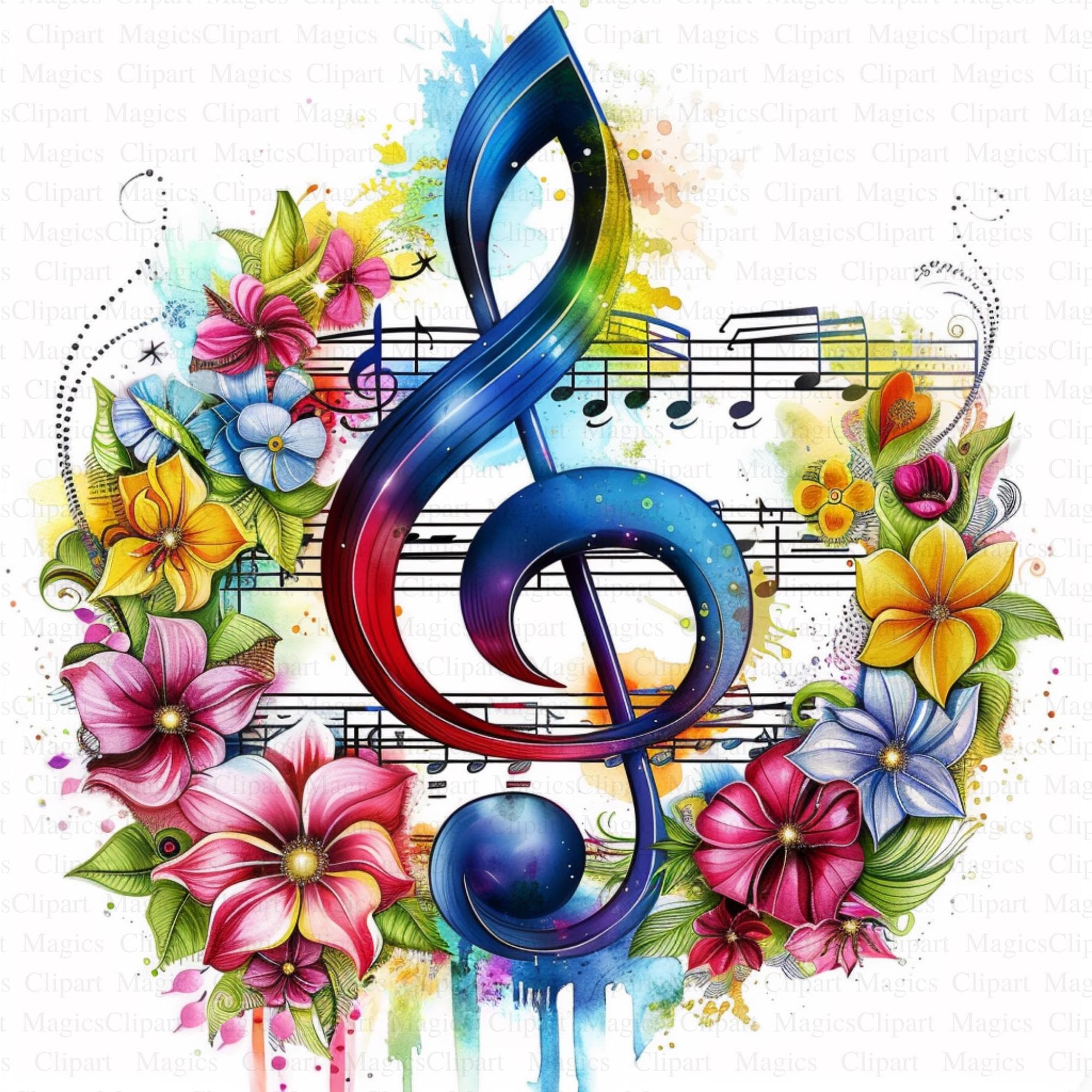 Music Notes Clipart | 5 High Quality Jpgs | Digital Download | Scrapbooking  | Vibrant Watercolor | Printable | Journaling | Card Making - Etsy, image size:2000x2000