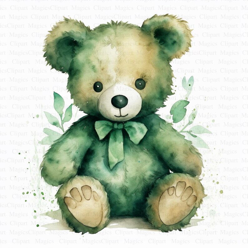 Green Teddy Bear Clipart | Cute Nursery Art (digital Download) - Etsy