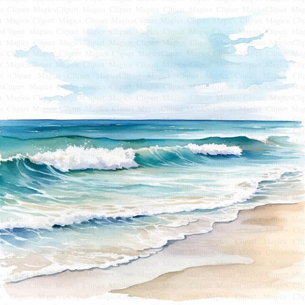 Watercolor Ocean Clipart | Beach Coastal Art, Nursery Decor (Digital Download)