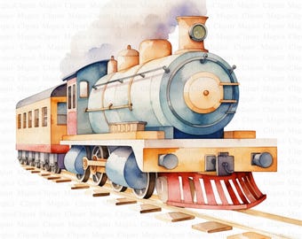 Watercolor Train Clipart | Vintage Engine Art (Digital Download)